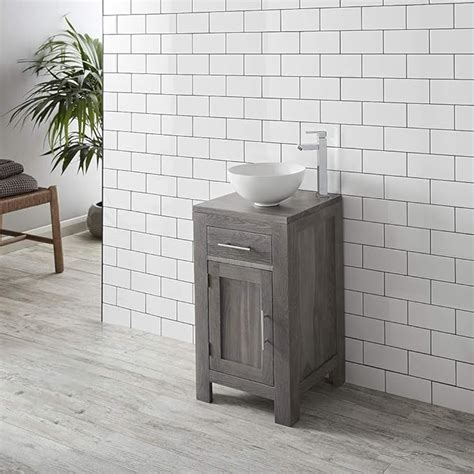 clickbasin Grey Wash Solid Oak 450mm Square Freestanding Bathroom Vanity Unit Alta Range With ...