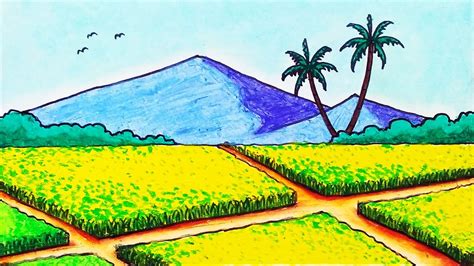 Easy Drawing Tricks for Beginners | How to Draw Rice Fields in the Village With Oil Pastel - YouTube