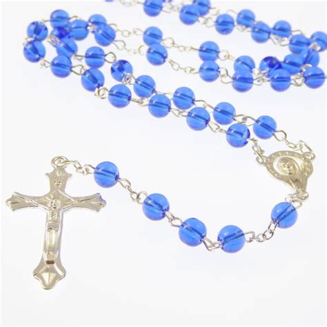 Deep royal blue Catholic rosary beads Our Lady center