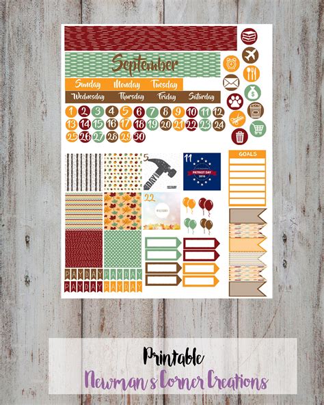 Monthly Kit | September | Newman's Corner | Free planner stickers, Free ...