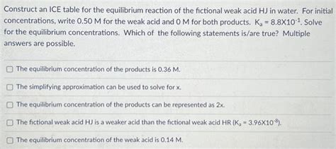 Solved Construct an ICE table for the equilibrium reaction | Chegg.com | Chegg.com