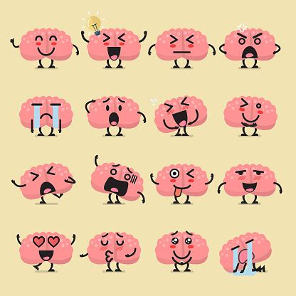 Brain Character Emoji Set Stock Illustration - Download Image Now ...