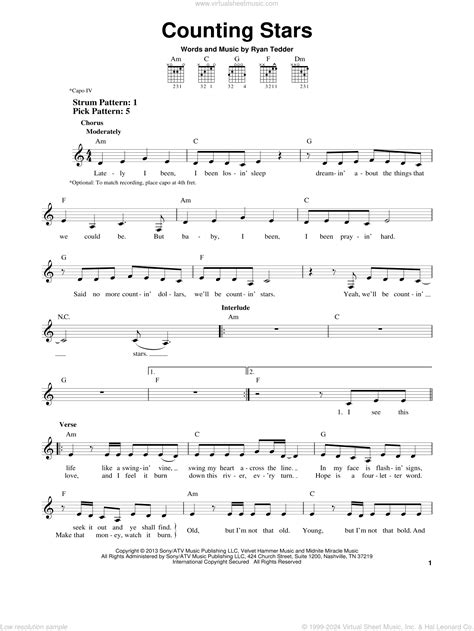 Counting Stars sheet music for guitar solo (chords) v2