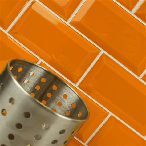 Add some zest to a bathroom or kitchen wall space with these Wapping Orange Tiles Metro Tiles ...