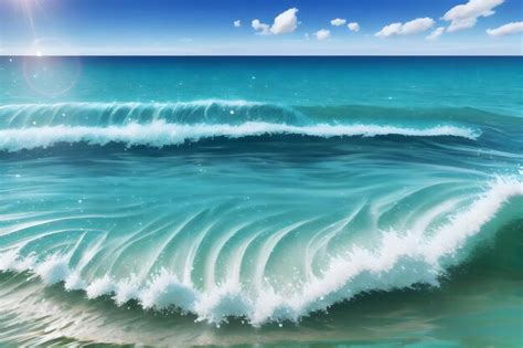 Premium Photo | A painting of a blue sea with waves and the sky