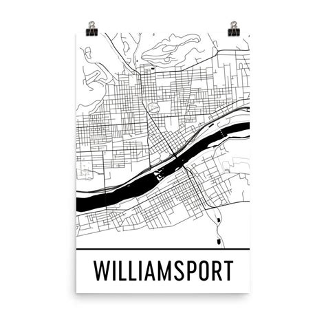 Williamsport PA Street Map Poster - Wall Print by Modern Map Art