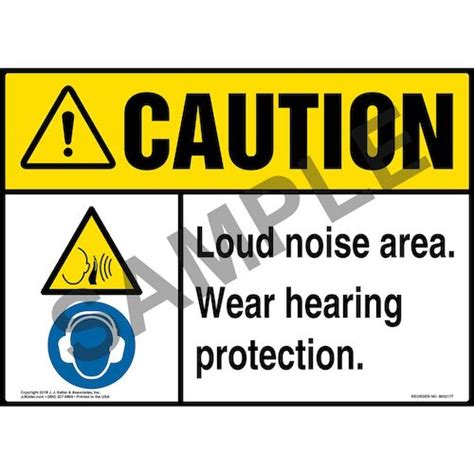 Warning: Loud Noise Area, Wear Hearing Protection Sign with Icons - ANSI