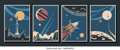 Retro Future Space Exploration Poster Set Stock Vector (Royalty Free ...