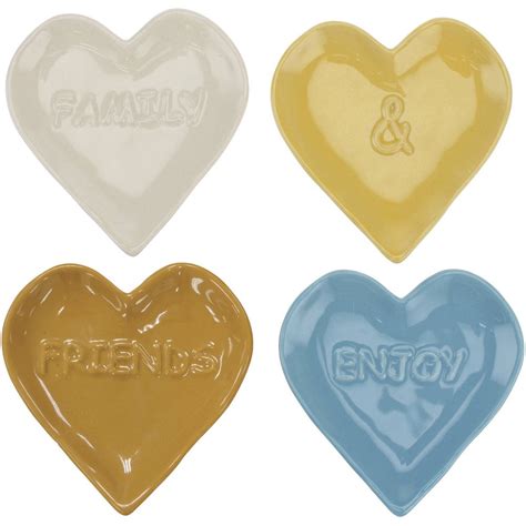 Set of 4 Heart Shaped Ceramic Plates with Embossed Sentiment - Walmart ...