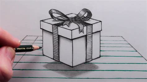 How to Draw a Floating Gift Box 3d Trick Art on Line Paper - YouTube