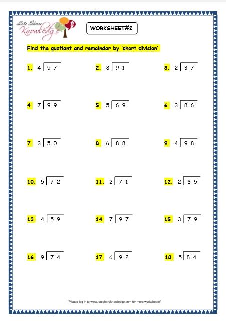 Grade 3 Maths Worksheets: Division (6.7 Short Division with Remainder ...