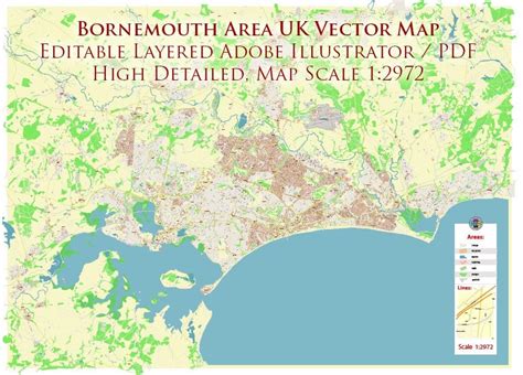 Bournemouth UK PDF Vector Map: City Plan High Detailed Street Map ...