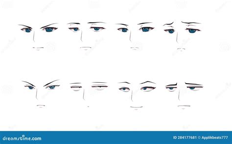 Anime Manga Boy Expressions Eyes Set. Japanese Cartoon Style Stock Illustration - Illustration ...