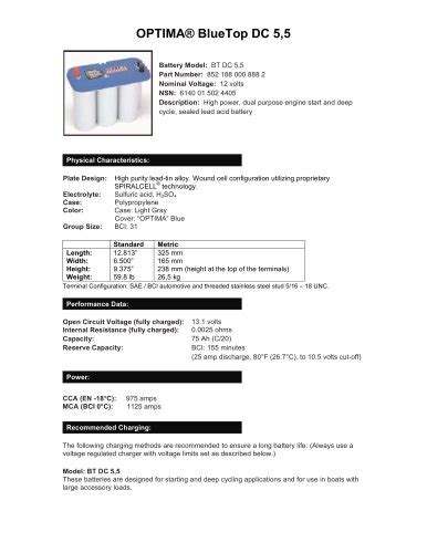 OPTIMA Technical Specs BlueTop - Optima Batteries - PDF Catalogs ...