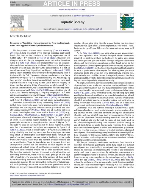 (PDF) Response to “Providing relevant context for fecal loading treatment rates applied to ...