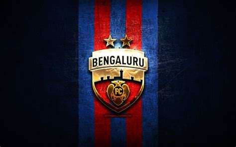 Download wallpapers Bengaluru FC, golden logo, ISL, blue metal background, football, indian ...