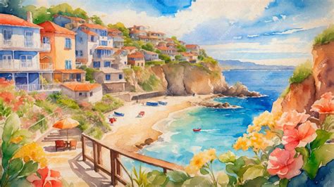 Premium AI Image | Colorful Watercolor Painting of a Coastal Landscape