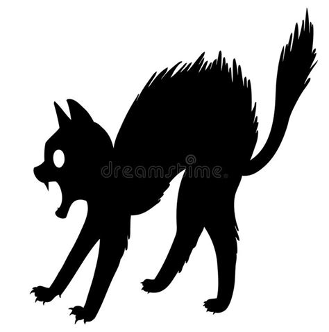 Scared cat. Black silhouette of a cartoon cat that has just been ...