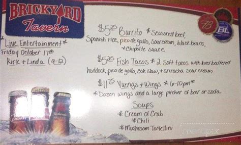 Menu of Brickyard Tavern in York, PA 17403