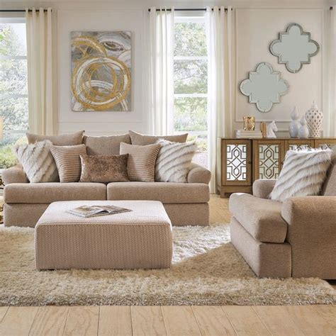 Beige Living Room Ellery Beige Sofa Loveseat Badcock More | Beige couch living room, Beige sofa ...