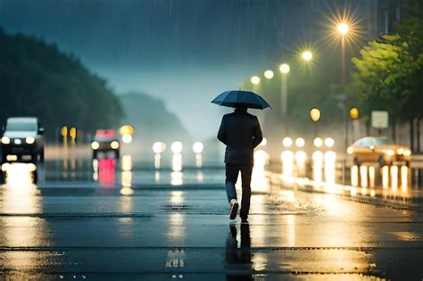 Premium Photo | Man walking in the rain with an umbrella