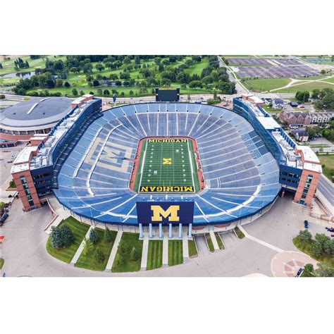 an aerial view of the university of michigan football stadium