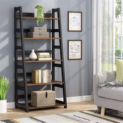 Tribesigns 5 Shelf Ladder Bookshelf Bookcase with Storage, Modern ...