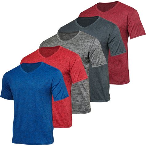 Real Essentials - 5 Pack: Men’s V-Neck Dry-Fit Moisture Wicking Active ...