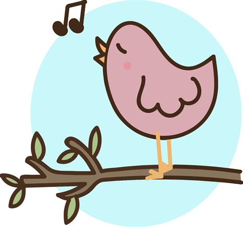 a pink bird sitting on top of a tree branch with music notes in the ...