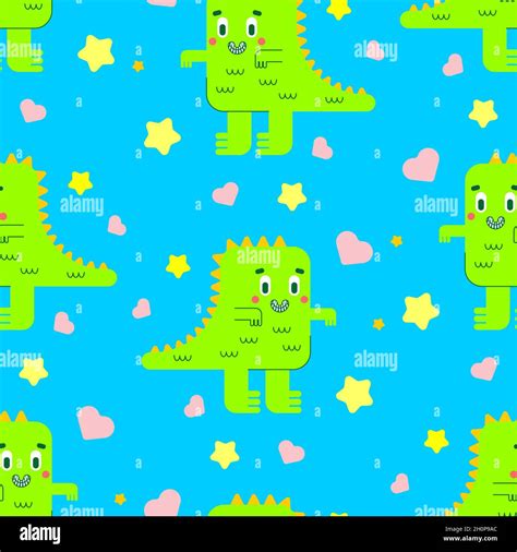 Cute Dinosaur tyrannosaurus pattern seamless. Cartoon dino t-rex background. Baby fabric texture ...