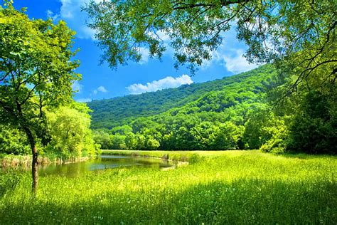 Green landscape, pretty, grass, bonito, clouds, mountain, nice, green ...