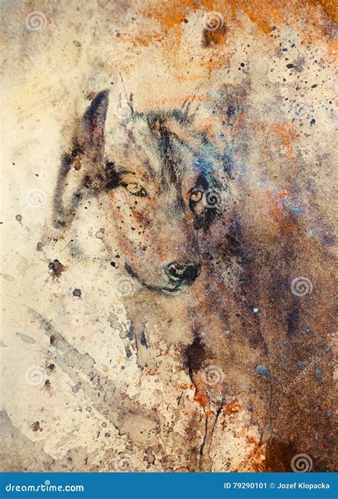 Wolf Painting, Color Abstract Effect on Background Stock Illustration ...