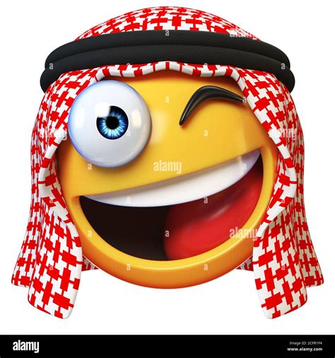 Winking Arab emoji isolated on white background, smiling Arabian winking face emoticon 3d ...