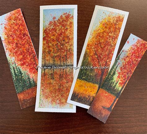 Fall trees watercolor bookmarks | Bookmarks handmade, Autumn bookmark, Bookmark craft