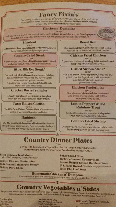 Menu at Cracker Barrel Old Country Store, Tulsa, S Olympia Ave South