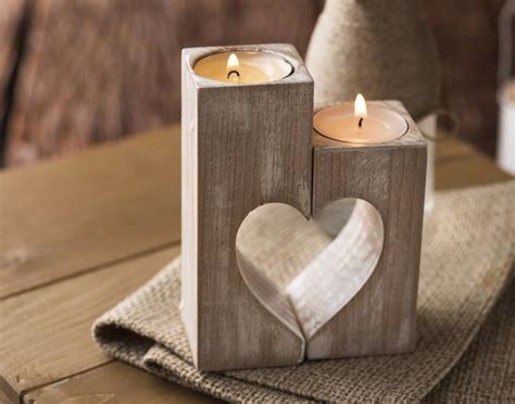 Wooden Candle Holders, Rustic Heart Candle Holders, Decorative Candle Holder, Valentine's Day ...