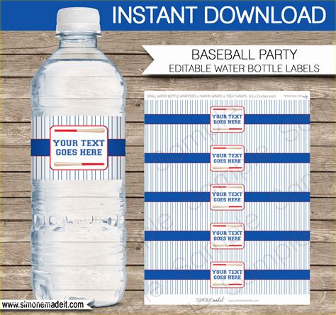 8 Oz Water Bottle Label Template Free Of Baseball Party Water Bottle Labels ...