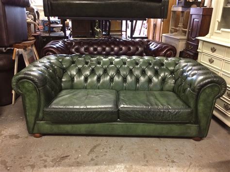 Chesterfield Sofa Green Leather - Emi Furniture