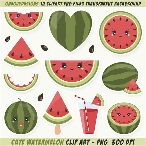 Cute Watermelon Clipart. Watermelon Clip Art. Instant Download PNG File ...