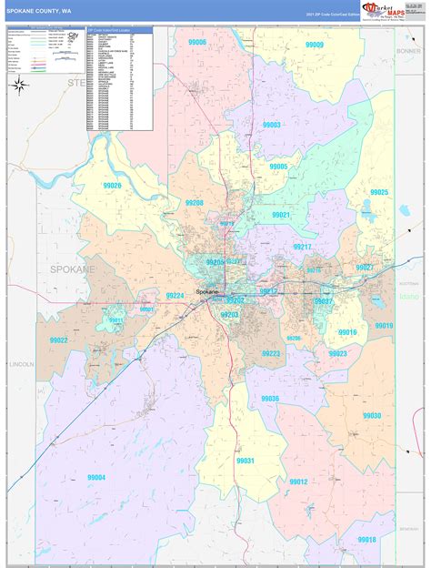 Spokane County, WA Wall Map Color Cast Style by MarketMAPS