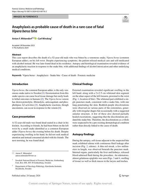 (PDF) Anaphylaxis as probable cause of death in a rare case of fatal ...