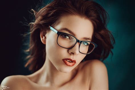 model, Redhead, Red lipstick, Glasses, Open mouth, Georgiy Chernyadyev, Women, Face, Portrait ...