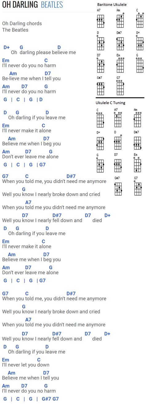 Oh Darling - The Beatles. Chords for Baritone Uke and Standard Uke with ...