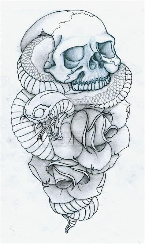 Skull, Snake and Roses Tattoo by PulverisedFetus on deviantART | Skull tattoo design, Snake ...