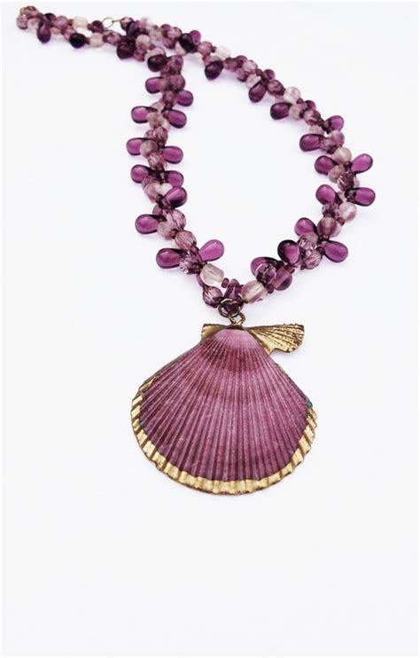 Purple Shell Necklace 16 in. shades purple glass beads by MauiKine