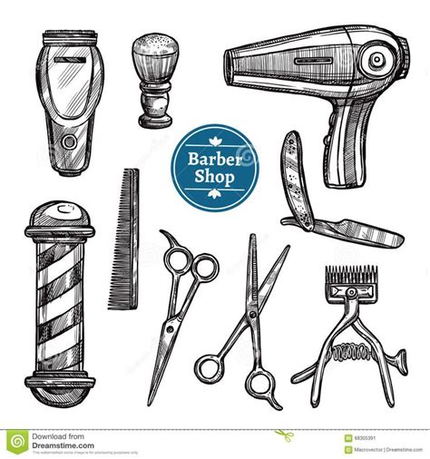 Barber Shop Set Doodle Sketch Icons Stock Vector - Illustration of blue ...