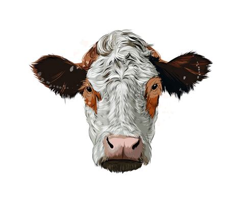 Brown cow head portrait from a splash of watercolor, colored drawing ...