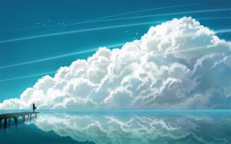 anime girl, anime, clouds, landscape, artist, artwork, digital art, hd, 4k HD Wallpaper