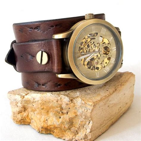 Steampunk Skeleton Wrist Watch Leather Watch Cuff, Mens Watches Leather, Cuff Watch, Leather ...