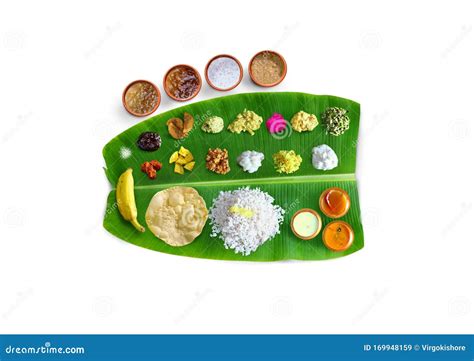 Traditional Food Onam Sadya Served on a Banana Leaf on Festival Day ...